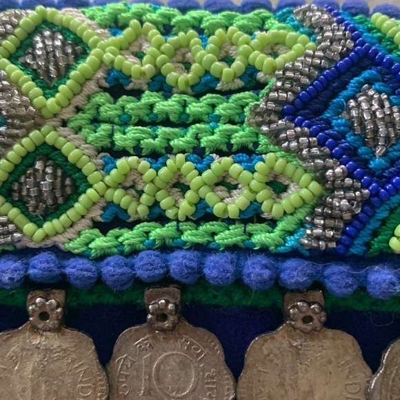 Olivia Dar Electric Blue Beaded Suede Clutch- purse - Picture 7 of 11